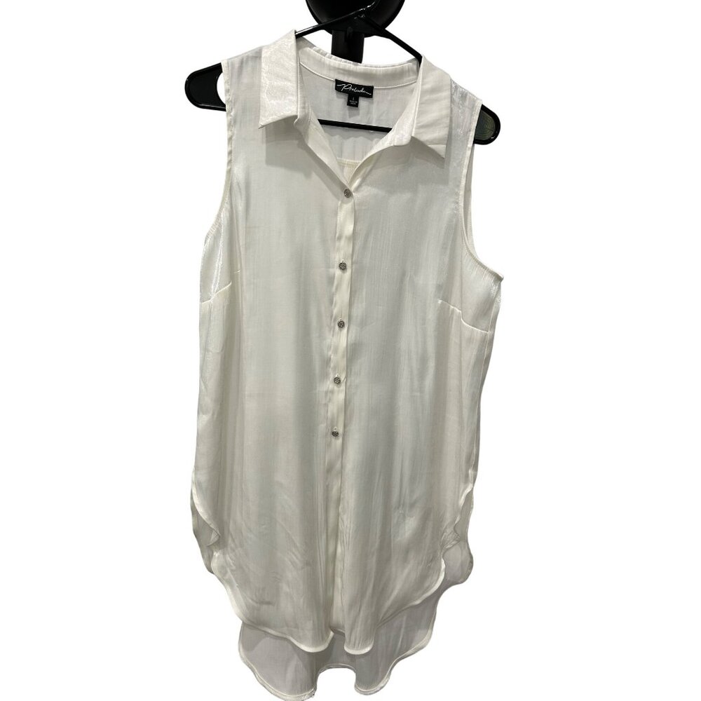 Prelude Sleeveless Button Down Blouse White Sz L